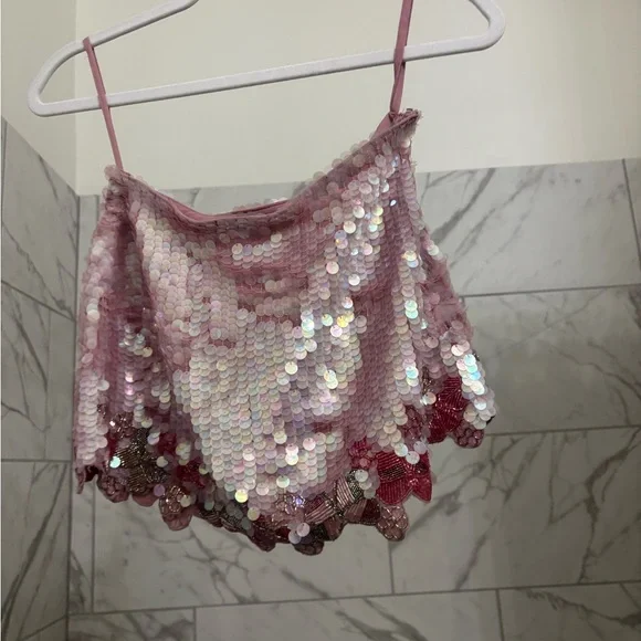 Pink Sequin Mini Skirt with butterfly Hem - Picture 7 of 7